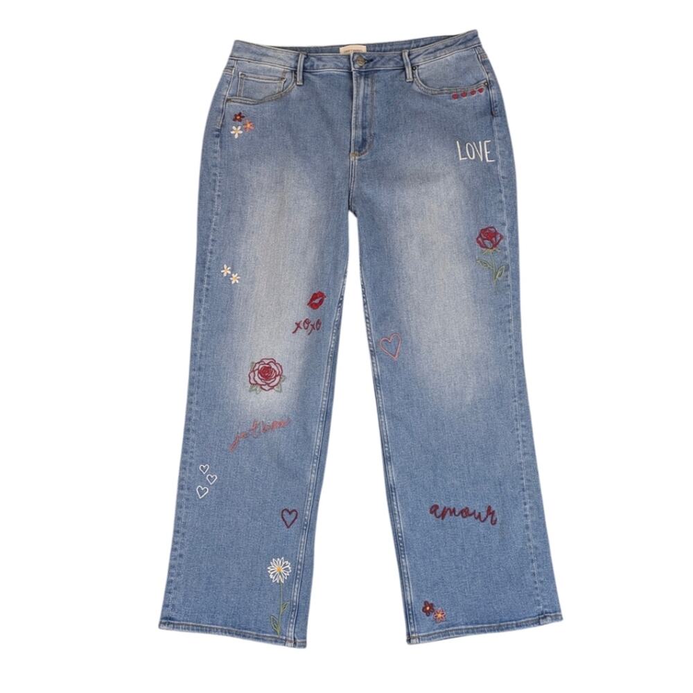 Driftwood Jordie Straight Leg Love Notes Embroidered Jeans Boho Size 16 J1816 - Picture 5 of 11